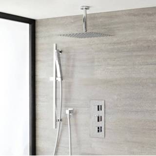 👉 Douchekop messing modern bouw chroom thermostaatkraan kubix keramische schijf 2-weg Thermostatisch Doucheset met Glijstanguitrusting en (40cm x 40cm) 5051752058974