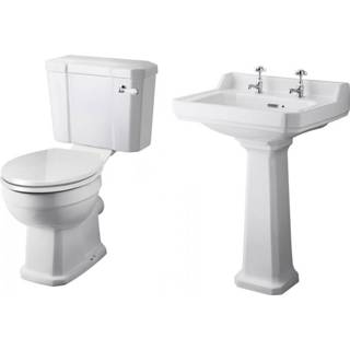 👉 Wastafel witte keramisch klassiek carlton Toilet & met Zuil Set 50cm Toiletzitting - Lewis 5051752393112