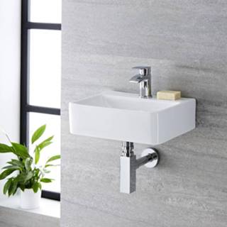 👉 Muurbevestiging wit keramiek keramisch rechthoekig modern exton Hangende Wastafels Rechthoekige Wastafel 40cm x 29,5cm 5051752639753