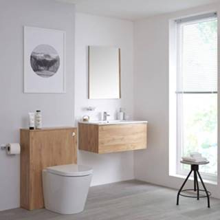 👉 Goud eiken keramisch modern fsc newington Badkamermeubel Set Hangend 80cm Incl Wastafelmeubel & Toilet + Stortbak Ombouw - incl/excl. LED 5051752703614