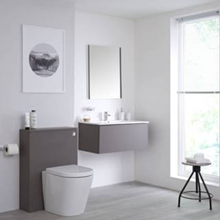 👉 Grijs keramisch modern fsc newington Badkamermeubel Set Hangend 80cm Mat Incl Wastafelmeubel + Toilet Stortbak +Ombouw - incl/excl. LED 5051752703591