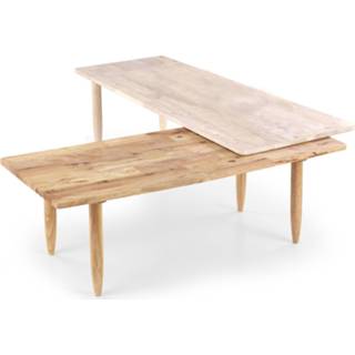 👉 Salontafel wit eiken Gelamineerde MDF hout Bora 120 tot 200 cm breed in gebroken met naturel