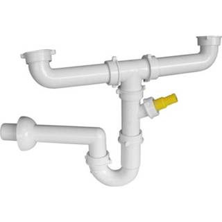 👉 Sifon wit PP Nemo Skill voor spoeltafel met 2 bakken aansluiting vaatwas is mogelijk 64 x 40 mm CODE 1800