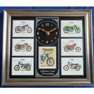 👉 Wandklok zwarte met een collage van Triumph Klassieke Motorfietsen