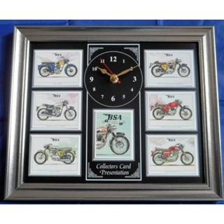 👉 Wandklok zwarte met een collage van BSA klassieke motorfietsen