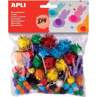 Apli pompons, zakje met 78 stuks in geassorteerde glitter kleuren 8410782130628