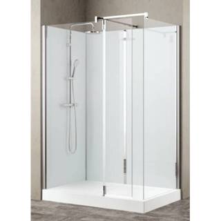 👉 Douchebak wit transparant veiligheidsglas Nemo Stock Vidrio WalkInn 140x80 cm 1 draaideel 37cm sifon D90 potenstel achterwanden witglas glazen wanden profiel matchroom H195cm opbouwtherm handsproeier regendouche omkeerbaar RNAA14080H2H-A