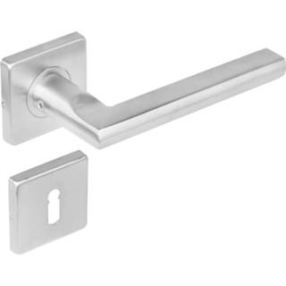 👉 Deurkruk roestvaststaal modern sleutelgat deurknop geborsteld Intersteel Hoek 90° plat op vierkant rozet 8714186175378