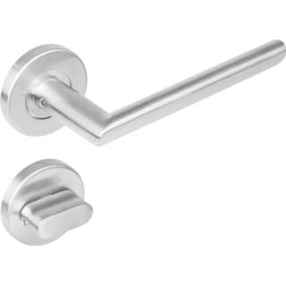 👉 Deurkruk roestvaststaal modern deurknop geborsteld Intersteel Ovale Hoek 90° op rozet toilet-/badkamersluiting 8714186129784
