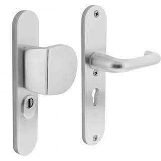 👉 Veiligheidsbeslag aluminium modern deurknop Intersteel SKG3 greep/kruk profielcilinder 55 mm met kerntrekbeveiliging 8714186447697