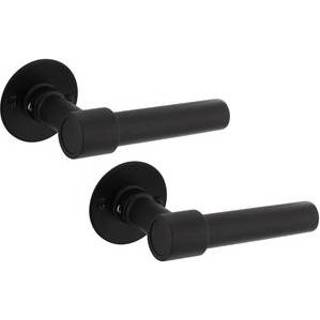 Deurkruk zwart roestvaststaal vintage deurknop mat Intersteel L/L-model recht + ronde platte rozet 50x2mm roestvaststaal/zwart 8714186458228