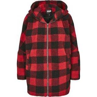👉 Winterjas rood zwart vrouwen meisjes Urban Classics Ladies Hooded Oversized Check Sherpa Jacket Girls rood-zwart 4053838469897