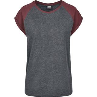 Shirt T-Shirt vrouwen meisjes grijs rood Urban Classics Ladies Contrast Raglan Tee Girls Grijs/wijn 4053838461006