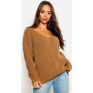 👉 Sweater vrouwen camel Oversized V Neck sweater,