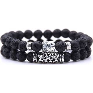 👉 Kralenarmband zwart One Size mannen Memphis Heren Kralen Armband Lavasteen en Buddha 8720088559840