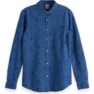 👉 Shirt blauw denim s tops vrouwen print Scotch & Soda Amsterdams 147758-18 allover embroidered western 8719028272390