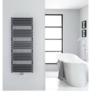 👉 Handdoekradiator antraciet staal modern verticaal arch centrale verwarming Gebogen 126,9cm x 50cm 10,1cm 1123Watt 5051752590245