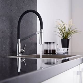 👉 Zwart messing modern vlakke bevestiging mengkraan keukenmengkranen keramische schijf Design Keukenmengkraan met flexibele uitloop - /Chroom Ronde Uitvoering 5051752563911