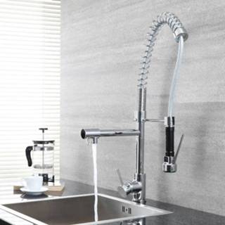 👉 Chroom messing modern vlakke bevestiging mengkraan keukenmengkranen keramische schijf 1-greeps Keukenmengkraan met tussenkraan & voorspoel-douche - 5051752563843