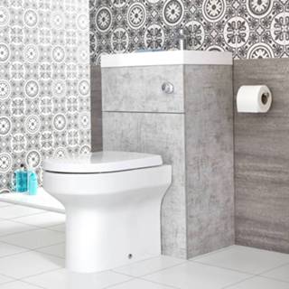 👉 Wastafel keramisch CE Staande Toiletten Toilet met Ingebouwde 50cm x 89cm Betongrijs | Cluo 5051752877650
