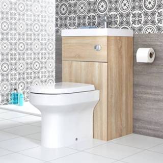 👉 Wastafel eiken houtplaat Staande Toiletten Toilet met Ingebouwde 50cm x 89cm | Cluo 5051752872143