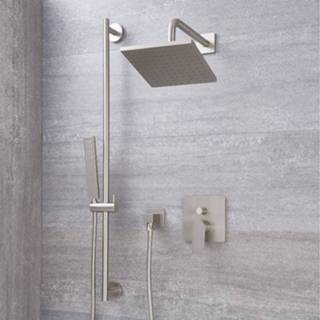 👉 Douchemengkraan nikkel messing vierkant modern bouw geborsteld mengkraan harting keramische schijf met Omstel & Douchekop 20x20cm Glijstang Set - 5051752688256
