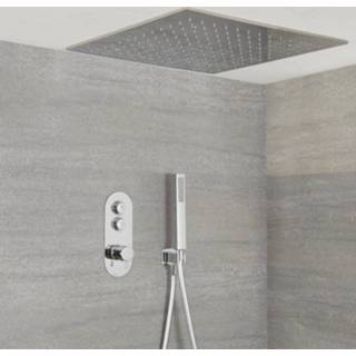 👉 Drukknop messing modern bouw chroom thermostaatkraan idro 2-weg Thermostatische Douche Handouche Combi & 50cm Verzonken Vierkante Regendouchekop 5051752678936