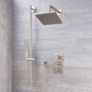 👉 Douchekraan nikkel messing rond modern bouw geborsteld thermostaatkraan harting keramische schijf 2-weg Thermostatische & d.20cm Douchekop Glijstang Set - 5051752688638