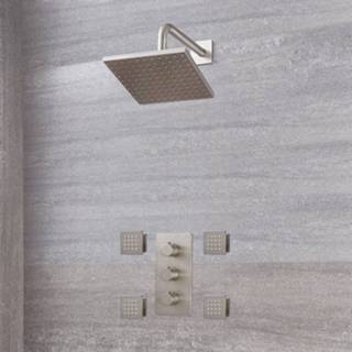 👉 Douchekraan nikkel messing vierkant modern bouw geborsteld thermostaatkraan harting keramische schijf 3-weg Thermostatische & Douchekop 20x20cm Zijdouches - 5051752688683
