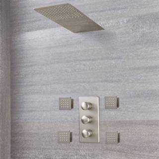 👉 Douchekraan nikkel messing rechthoekig modern bouw geborsteld thermostaatkraan aldwick keramische schijf 3-weg Thermostatische & Regen/Waterval Douchekop 4 Zijdouches - 5051752688577