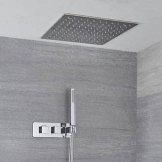 👉 Douchekraan chroom messing vierkant modern bouw thermostaatkraan arvo keramische schijf Doucheset 2-Weg Inbouw Themorstatische met Handdouche en Plafond Douchekop 40 x 40cm | 5051752639210