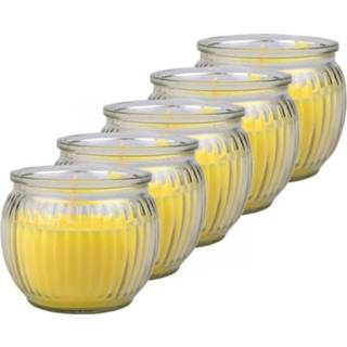 👉 Geurkaars gele 5x citronella geurkaarsen in glazen houder 7 x 6 cm