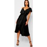 👉 Skater dress vrouwen zwart Satin Wrap Detail Dress, Black