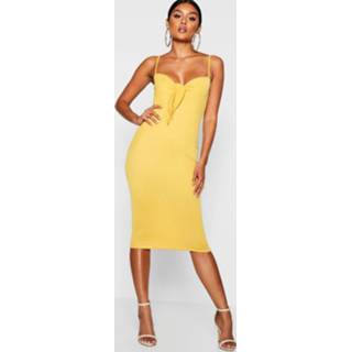 👉 Dress mustard vrouwen Skinny Strap Tie Front Midi Dress,