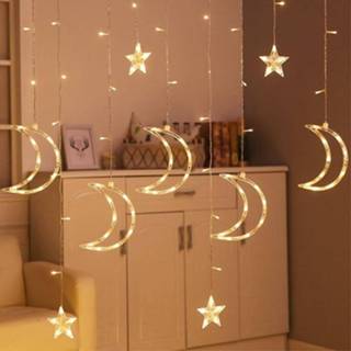 👉 Gordijn wit Moon & Ster Lichten 8 Modes 3.5 M LED Waterdichte Lichtslingers Warm Vakantie Licht voor Kerst/bruiloft Decor 8719899188813