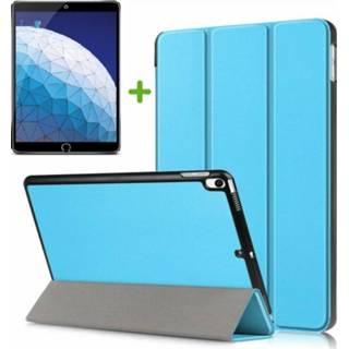 👉 Screenprotector blauw active IPad Air 10.5 (2019) Hoesje - Tri-Fold Book Case + Licht 8719793067672