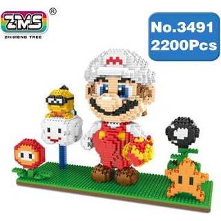 👉 Houten blok vuur mario kinderen Game Super Luigi Yoshi BowserKat DIY Mini Building Micro Diamond Nano Blokken Baksteen Kids Speelgoed Bloem Munt geen doos - 8720073352227