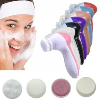 👉 Elektrische Spin Borstel SPA 5 IN 1 Facial Cleaning Borstels Zwarte Stippen Verwijderen Cleanser Machine Wasborstel Apparaat voor Huid zorg - Zwart