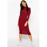 👉 Dress chocoladebruin zwart caramel vrouwen Jumbo Rib Roll Neck Midi