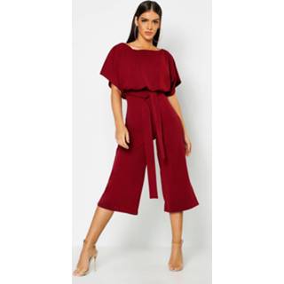 👉 Jumpsuit berry zwart vrouwen Dusky Pink Slash Neck Tie Waist Culotte