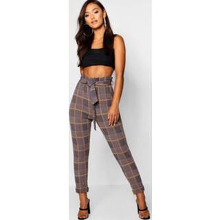 👉 Broek grijs vrouwen Petite Dogtooth flannel Belted Trouser