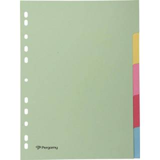Tabblad pastelkleuren karton Pergamy tabbladen ft A4, 11-gaatsperforatie, karton, geassorteerde pastelkleuren, 5 tabs 8435506931190