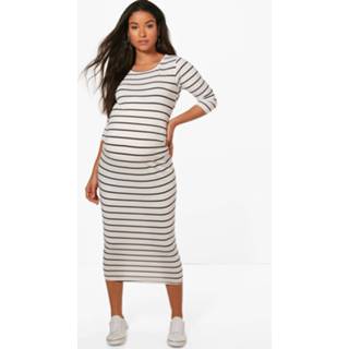 👉 Dress vrouwen zwart Maternity Striped 3/4 Sleeved Midi