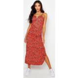 👉 Maxi slip tumble dry rood vrouwen Woven Leopard Dress, Red