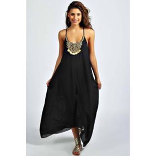 👉 Beaded Necklace Dip Hem Maxi Dress, Black
