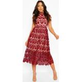 👉 Skater dress nude vrouwen rood ivoor Boutique Lace High Neck