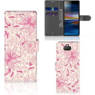 👉 Roze Sony Xperia 10 Hoesje Pink Flowers 8720091031654