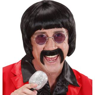 👉 Pruik zwarte active Leuke Mick met snor en bril 8003558005666