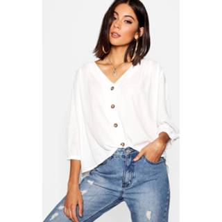 👉 Blous vrouwen ivoor Horn Button Through Blouse, Ivory