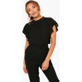 👉 Shirt vrouwen zwart Woven Frill Sleeve & Neck Blouse, Black